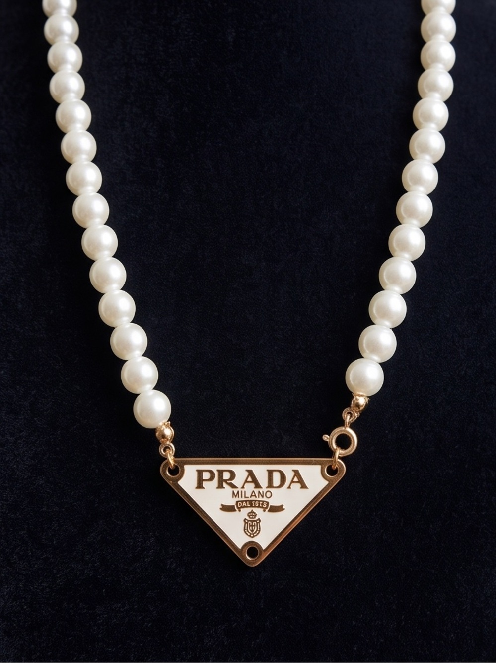Unbranded Upcycled Pearl Necklace with Gold Triangle Logo Pendant